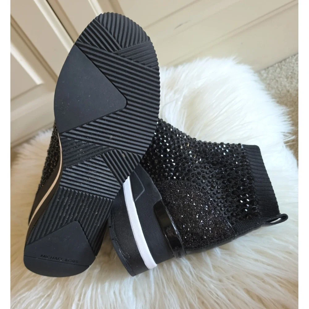 Michael Kors Black Skyler Stretch-Knit Bootie Sock Crystal Embellishments -8.5M
